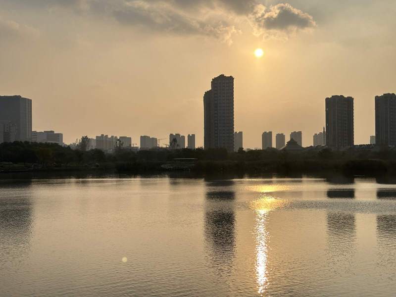 夕阳下的城市天际线图片