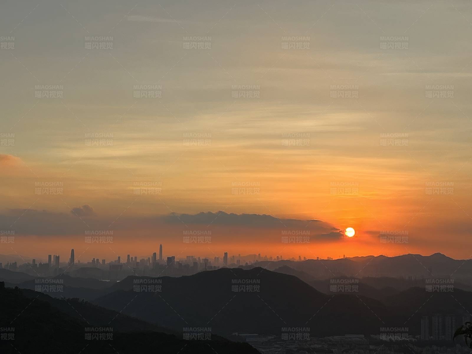 城市天际线的日落美景图片