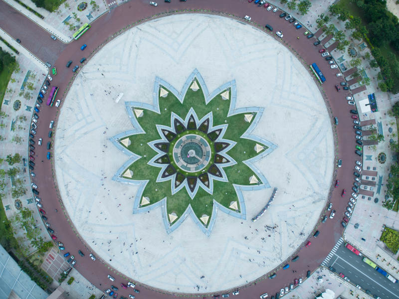 马来西亚粉红清真寺俯瞰视角图片