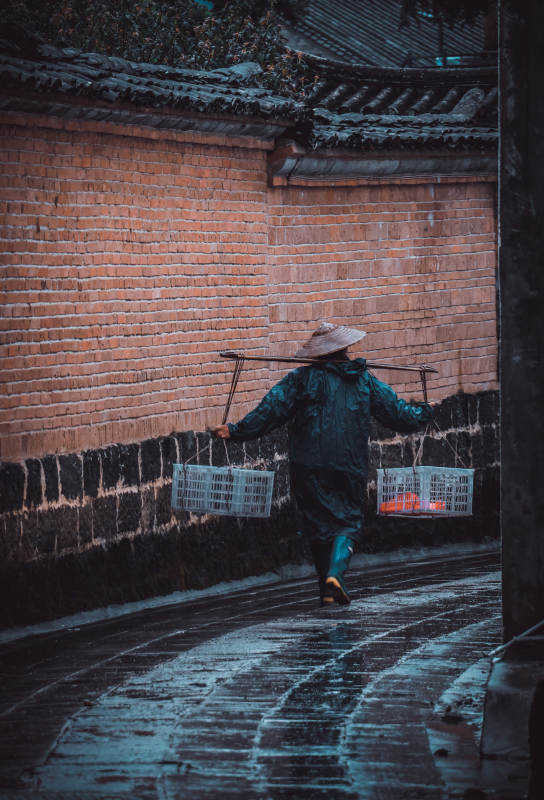 雨中行者图片