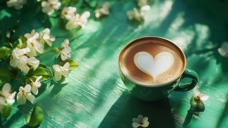春日咖啡与花朵的浪漫邂逅图片