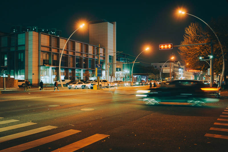 夜幕下的城市街道图片