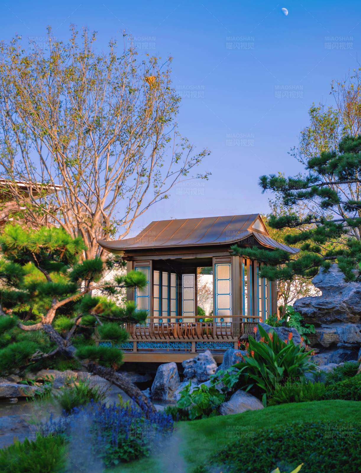 日式庭院中的宁静茶室图片