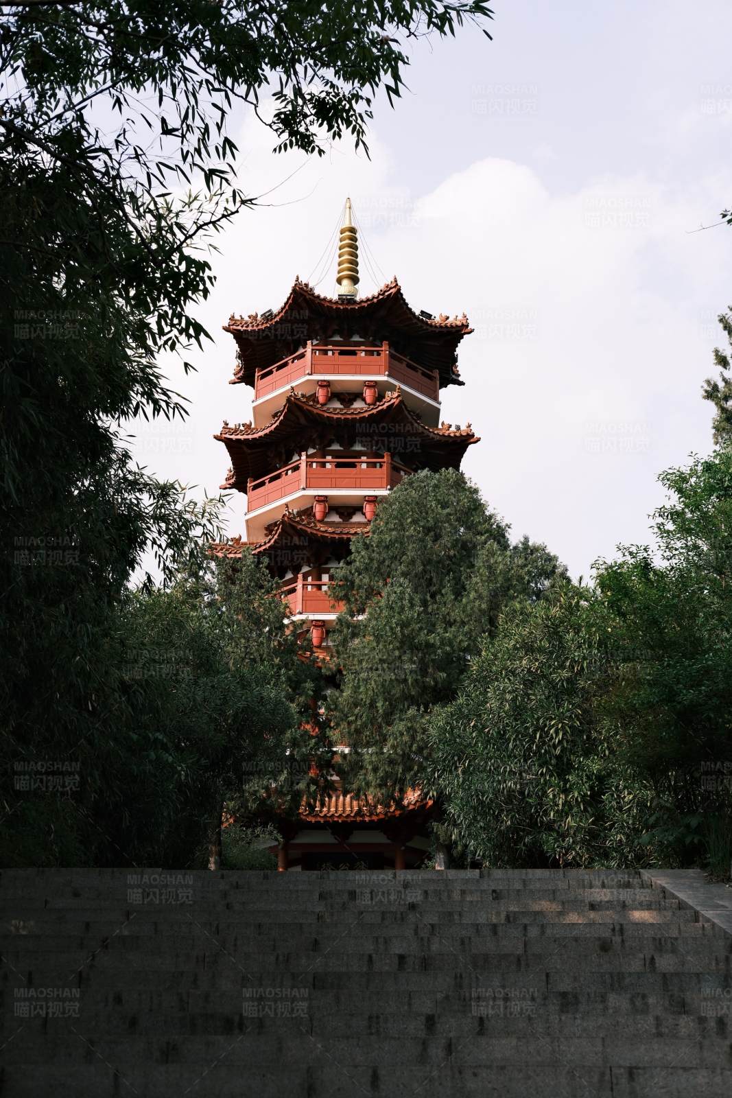 古塔隐于绿树间图片