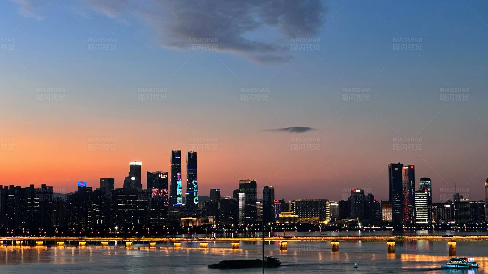 城市黄昏 江边美景图片