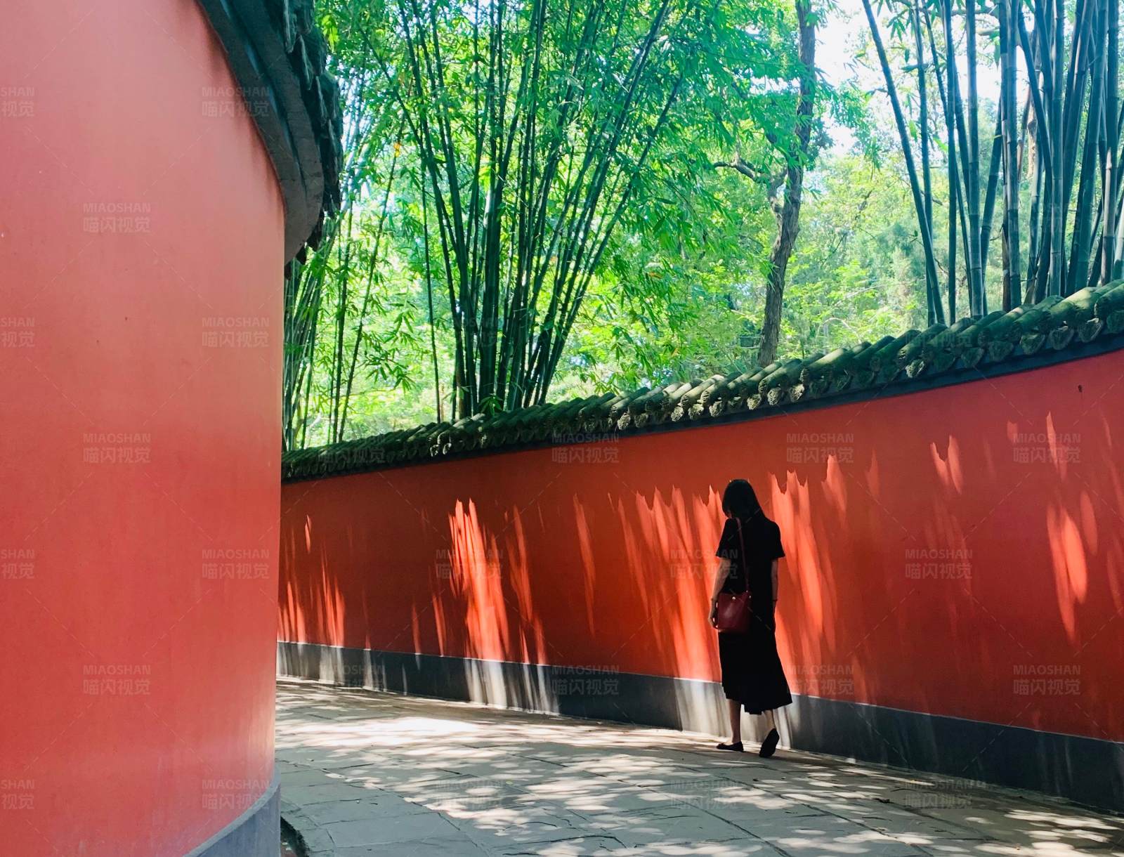 红墙竹影 独自行人图片