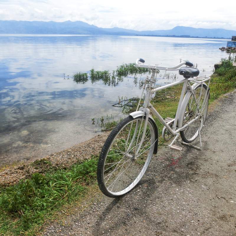 湖畔静谧 单车相伴图片