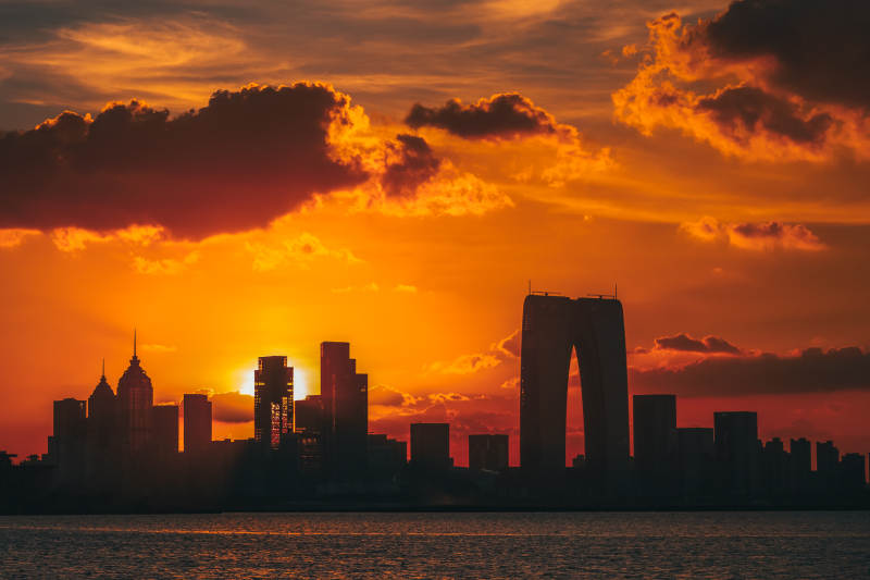 日落城市剪影图片