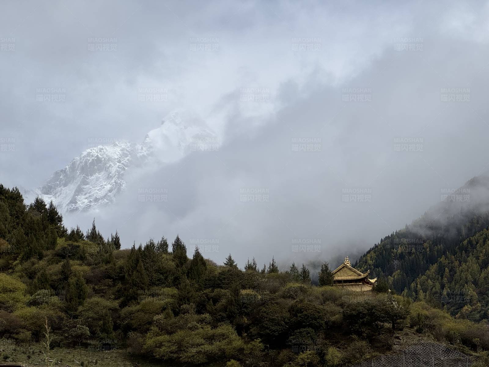 山间云雾中的寺庙图片