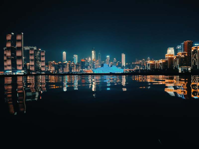 夜色中的重庆城市倒影图片