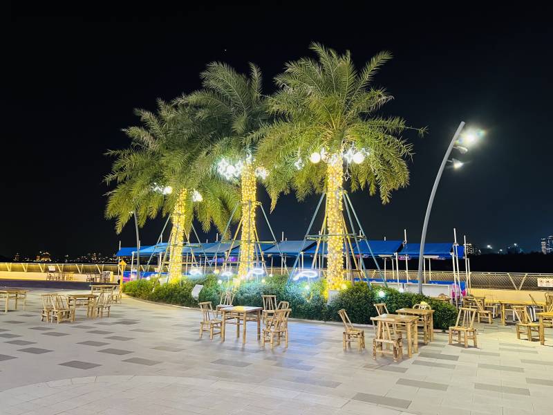 夜色下的海滨休闲区图片