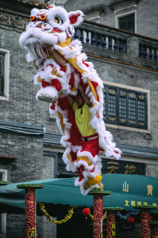 飞跃的舞狮表演图片