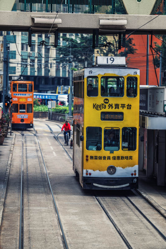 香港街头的双层电车图片