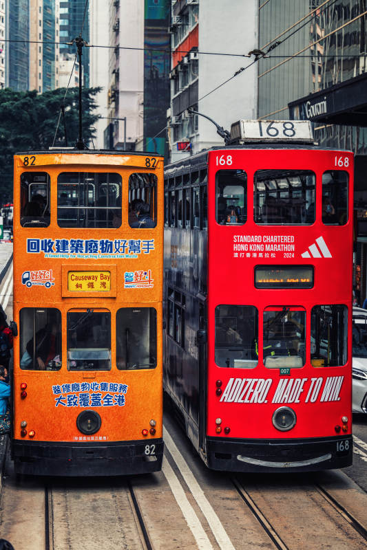 香港街头的双层电车图片