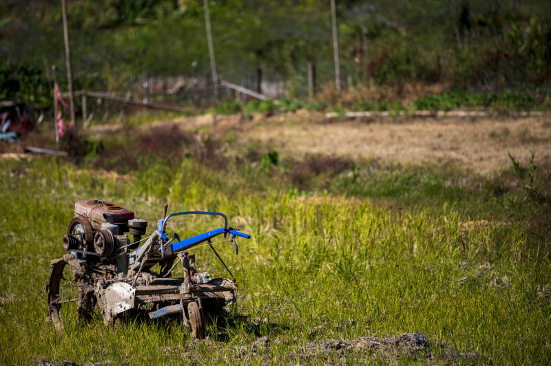田间废弃的老式农机图片