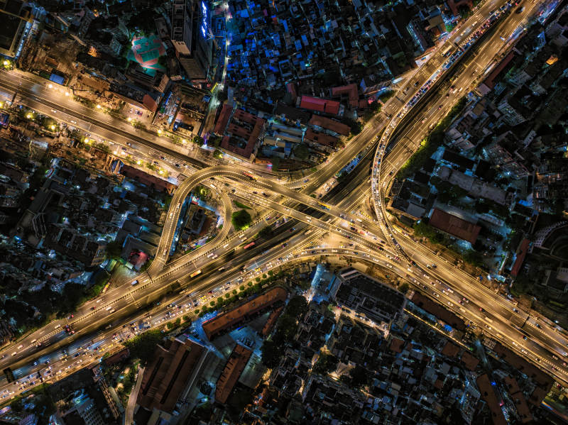 夜景立交桥俯视图图片