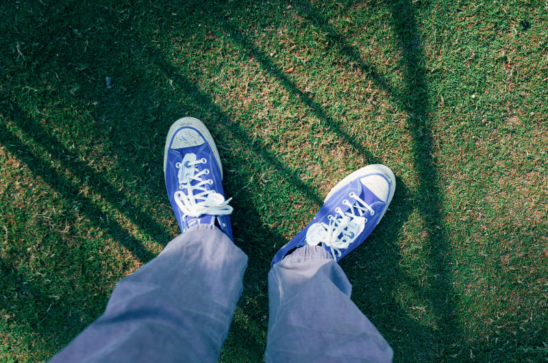 草地上的一双蓝鞋图片