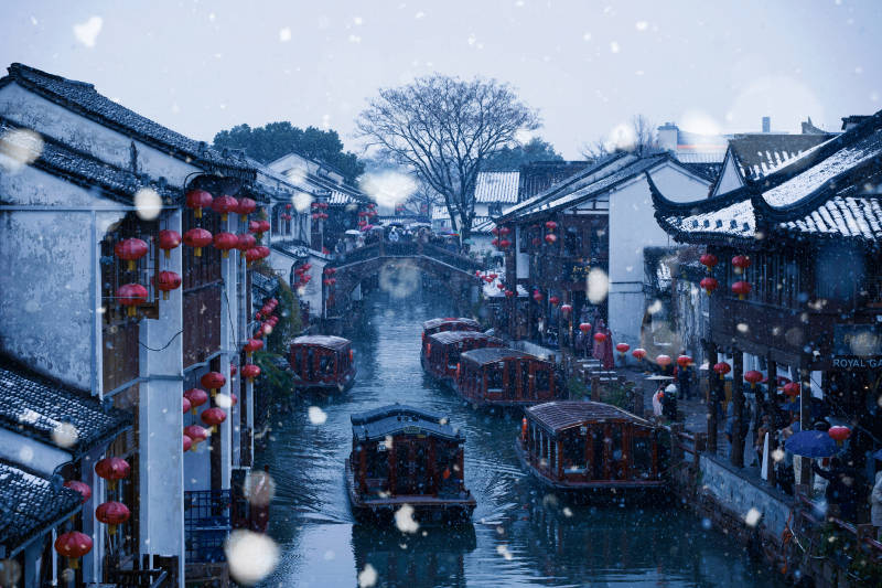 雪中江南水乡图片