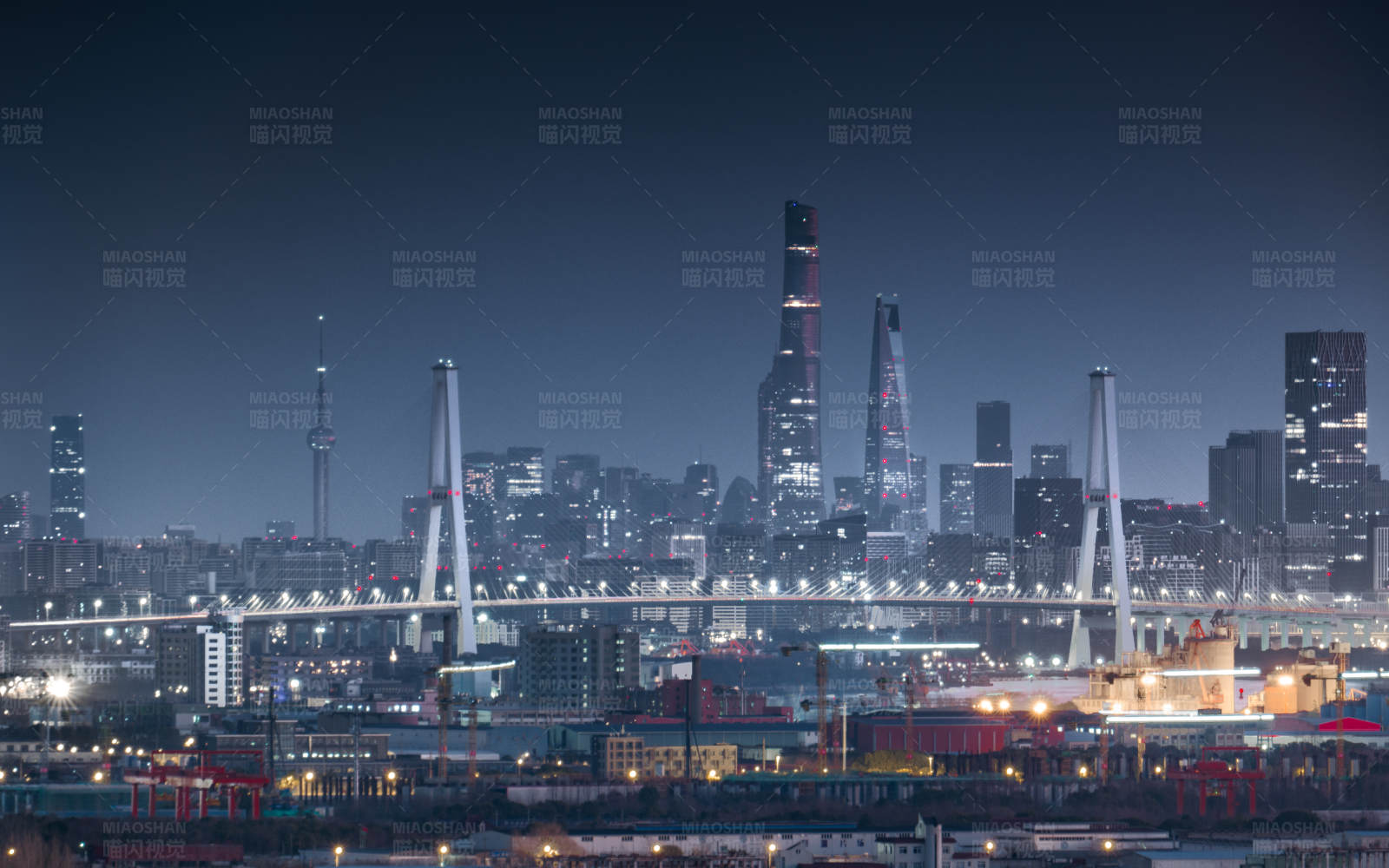 徐浦大桥与三件套同框图片