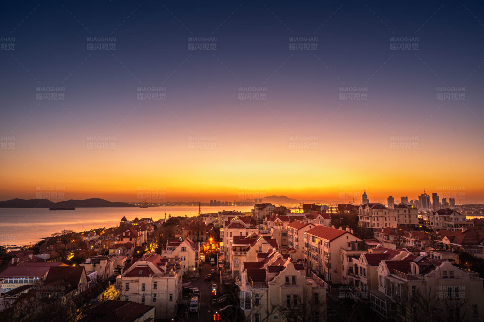 青岛城市日落美景图片