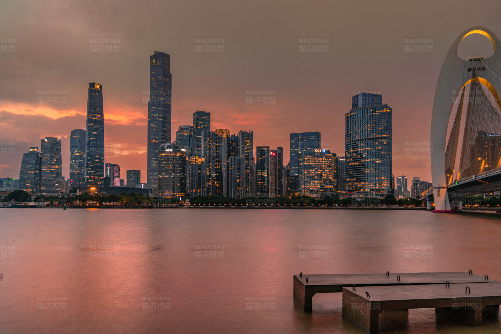 夕阳下的城市天际线图片