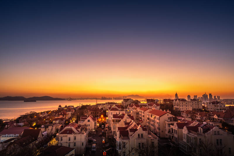 青岛城市日落美景图片