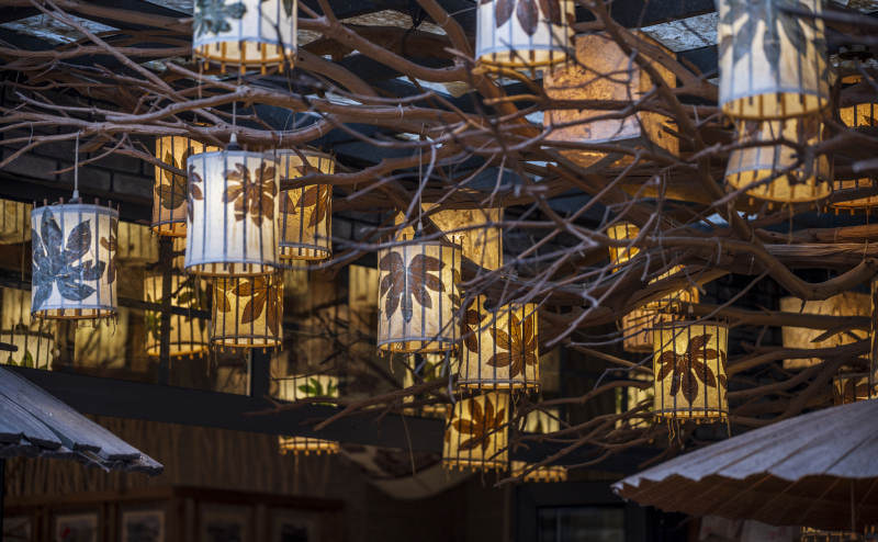 悬挂灯笼的夜晚景象图片