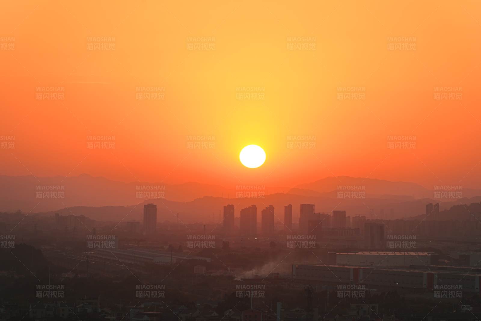 城市日落 橙色天际线图片
