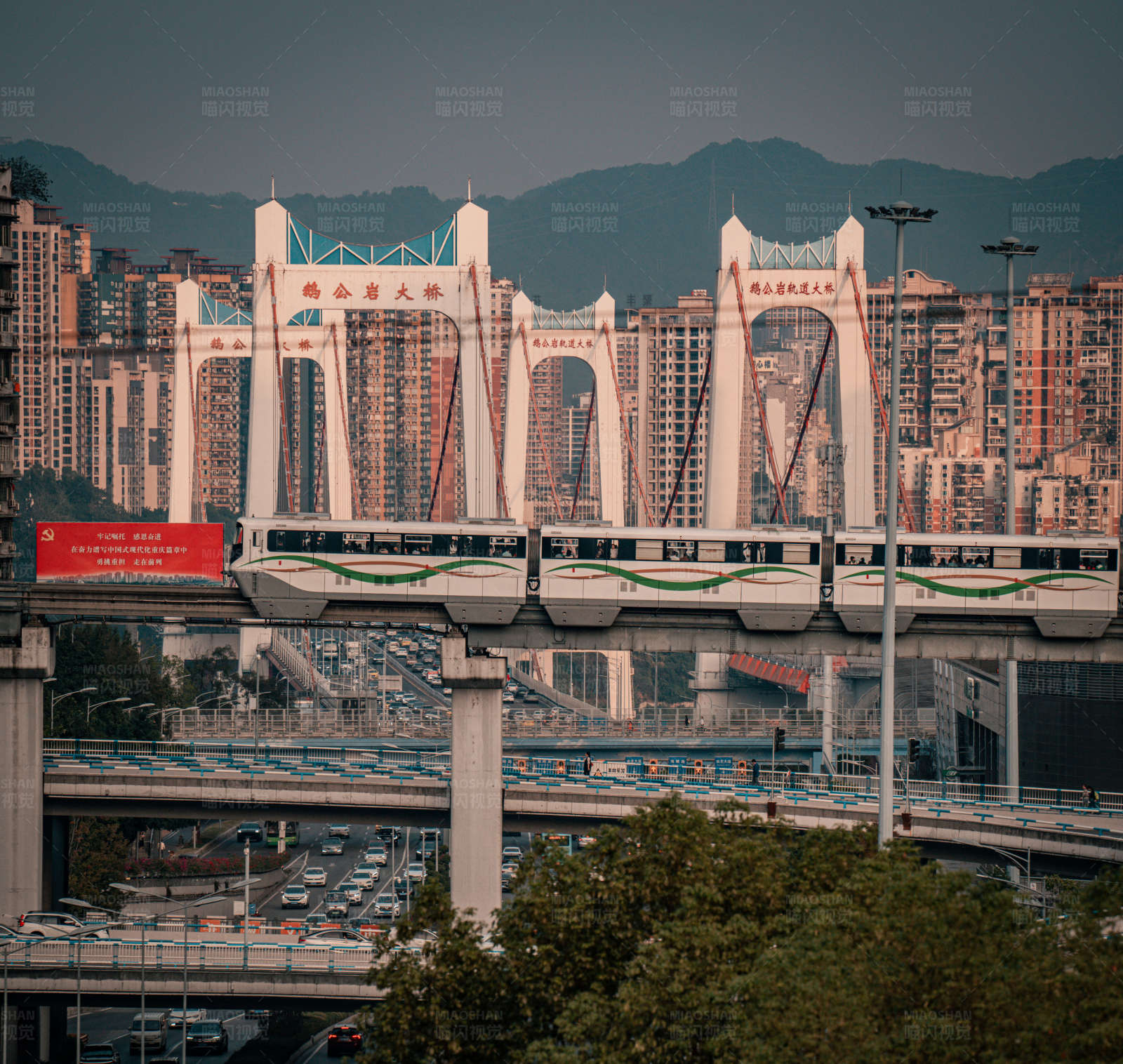 城市高架桥上的列车图片