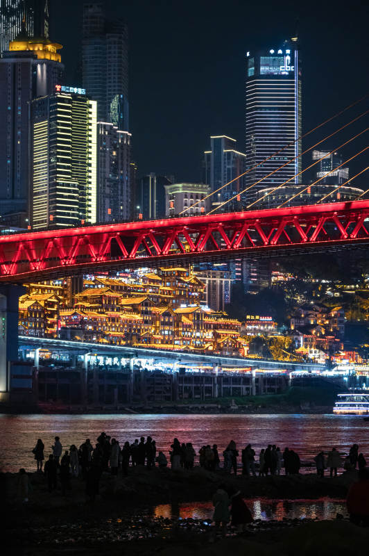 重庆洪崖洞与千厮门大桥夜景图片