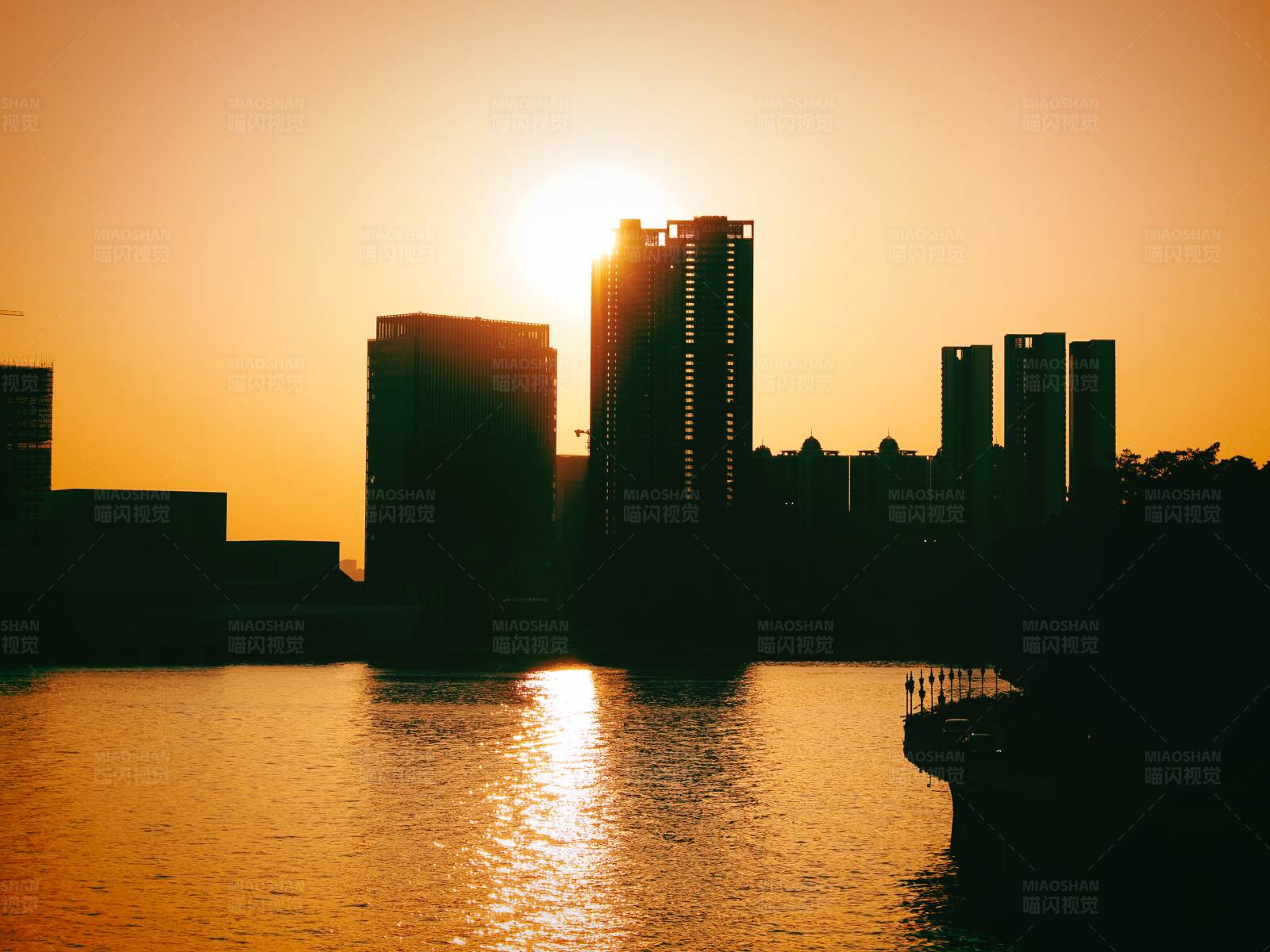 城市剪影日落图片