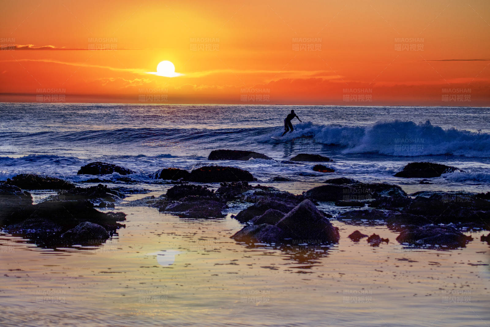 冲浪者与日落图片