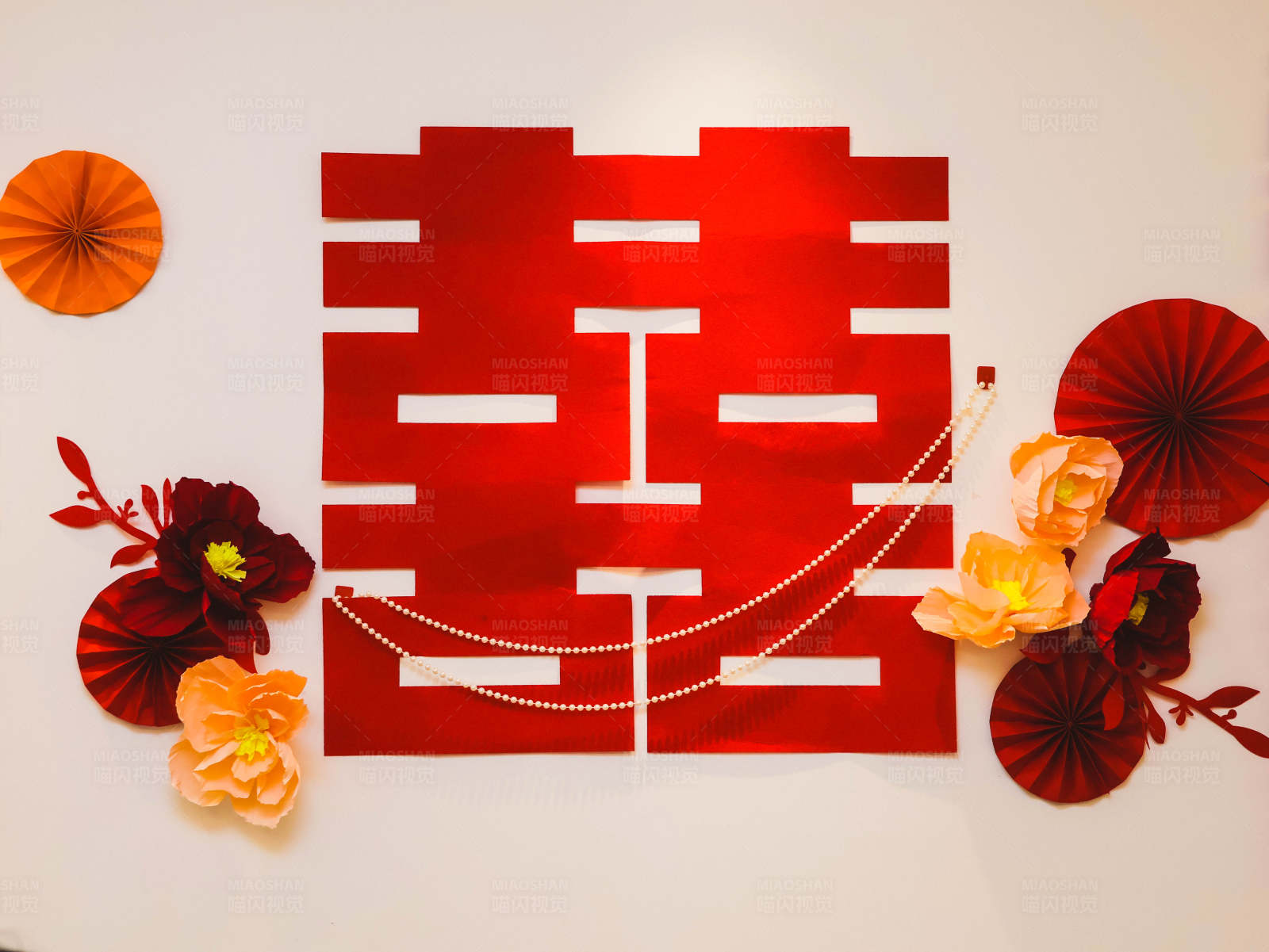 喜庆双喜墙饰布置图片