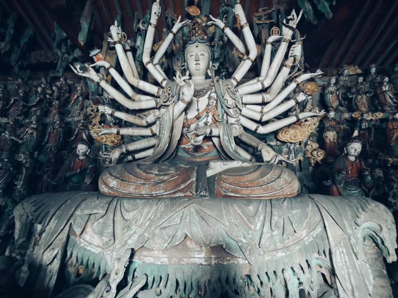 中国山西晋中平遥双林寺彩塑千手观音图片