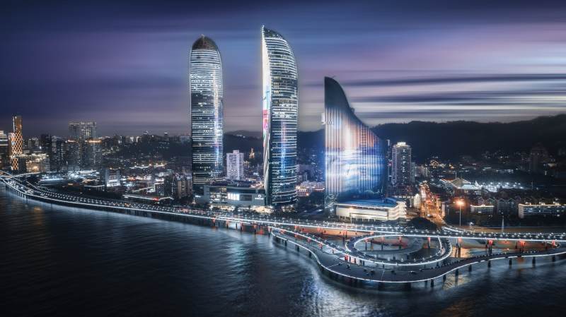 厦门双子塔夜景与现代建筑图片