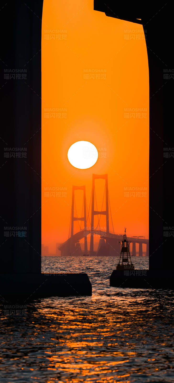 夕阳下的大桥剪影图片