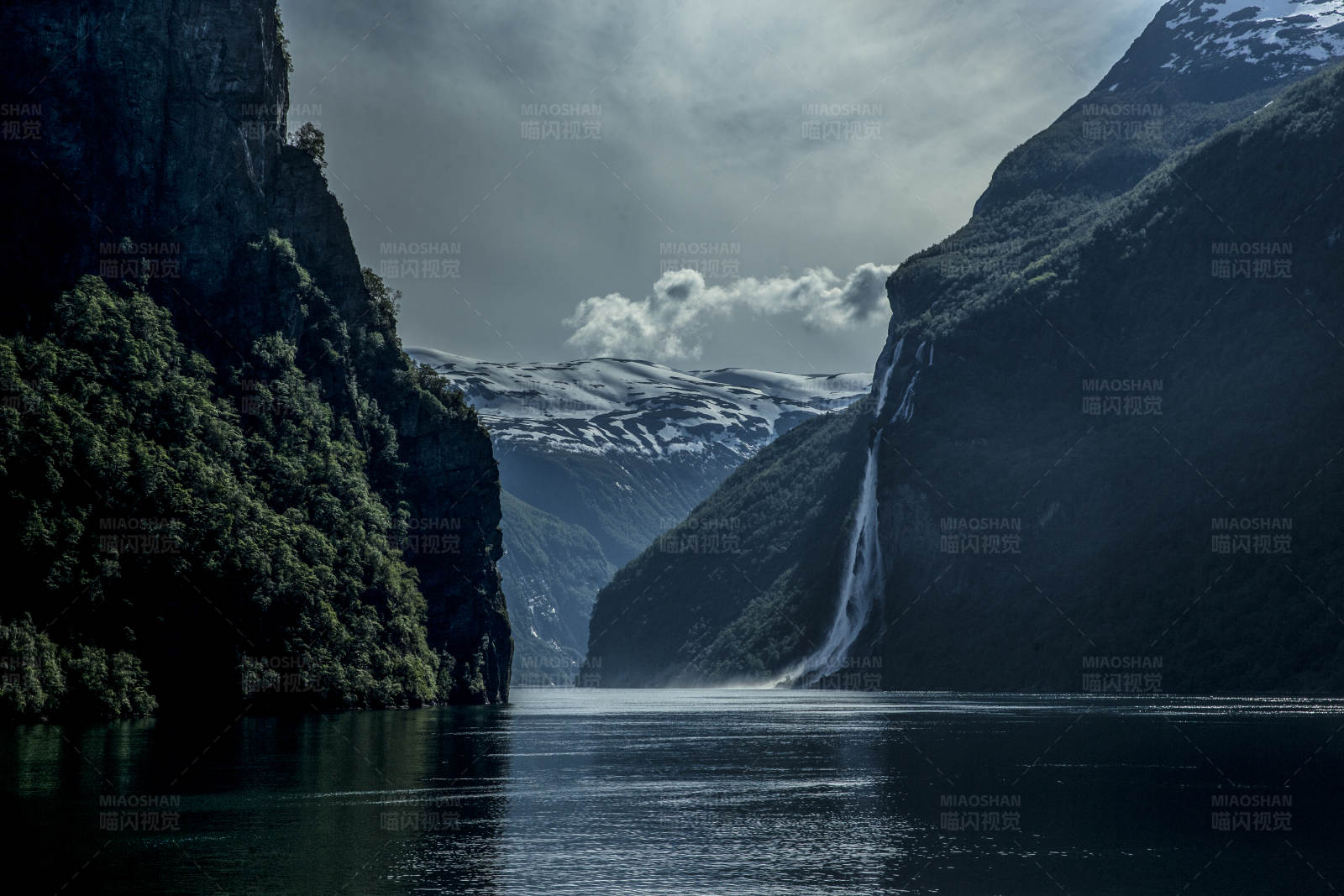 挪威峡湾瀑布图片