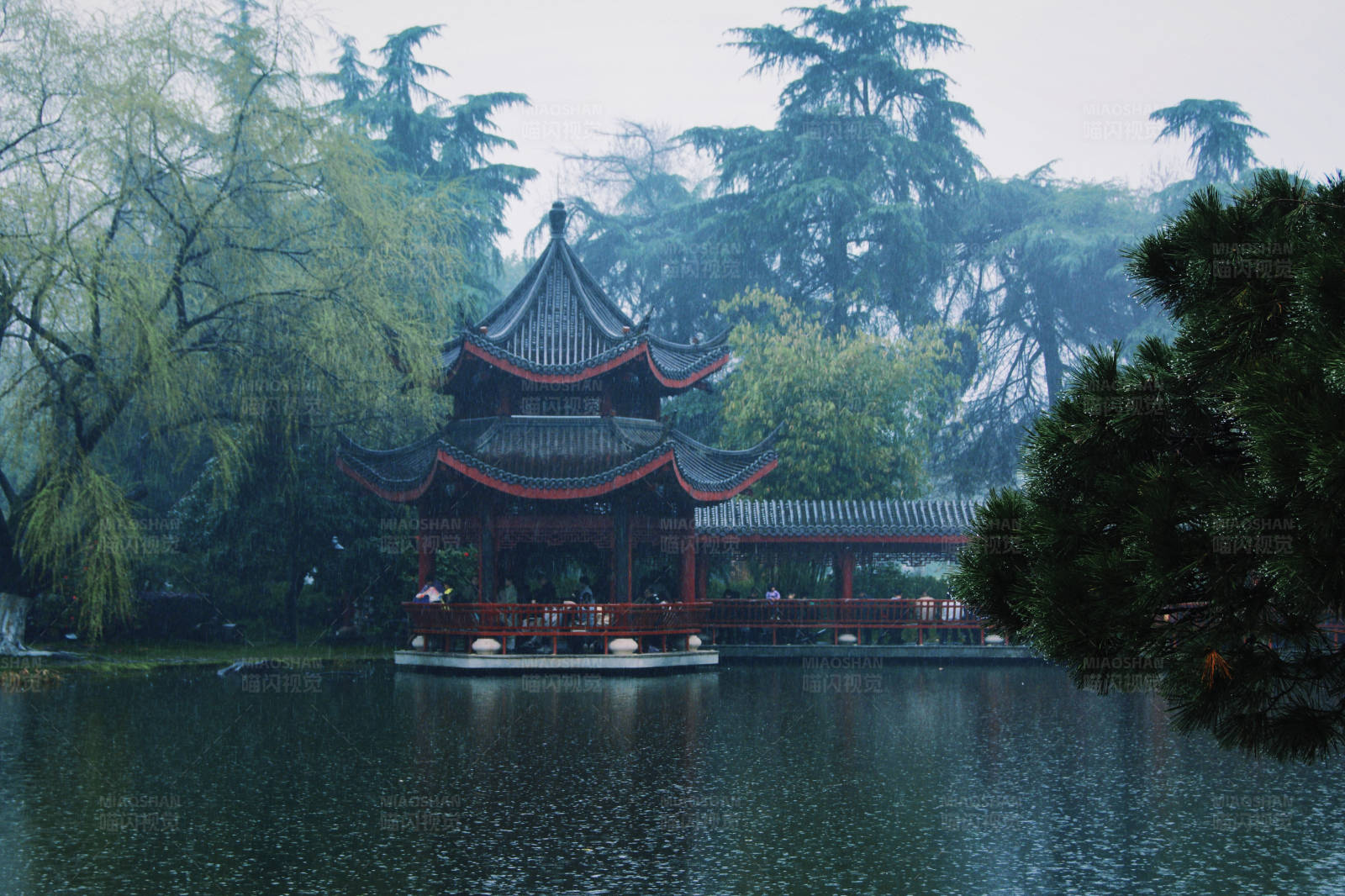 橘子洲头古亭雨中景图片