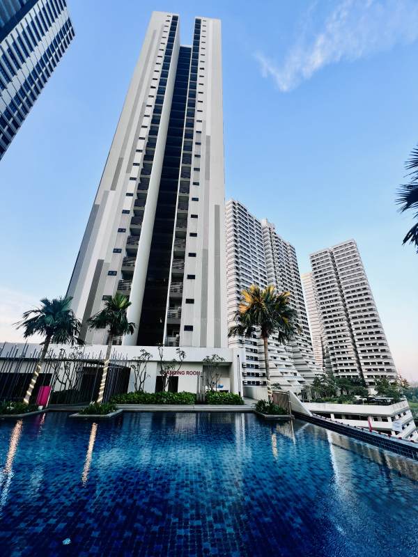 城市泳池与高楼图片