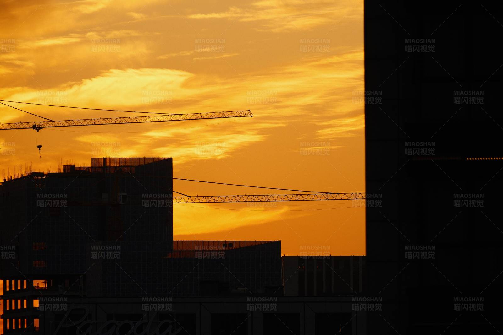 夕阳下的城市剪影图片