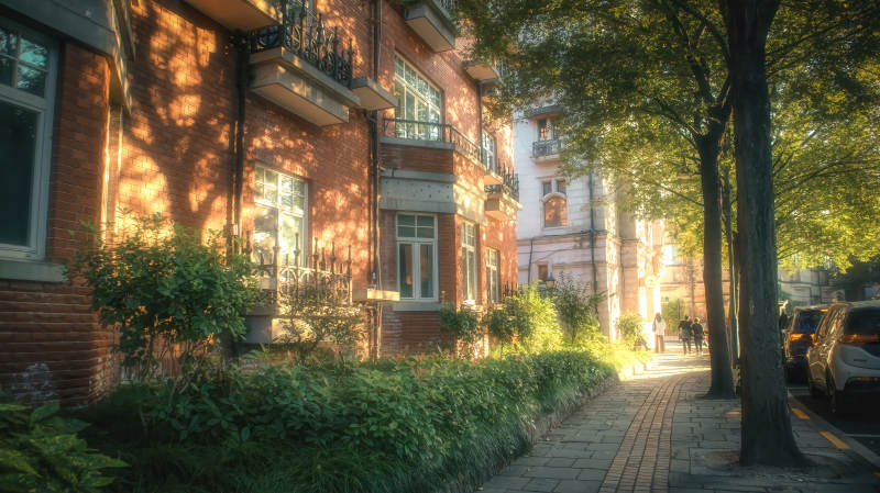 阳光下的城市街道图片