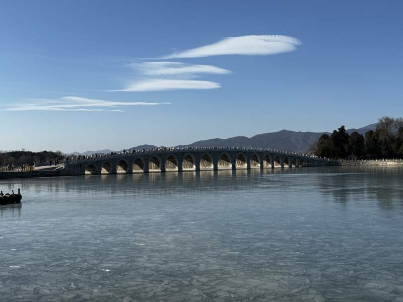 十七孔桥冰湖映蓝天图片