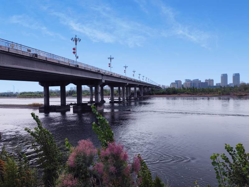 河上大桥 城市天际线图片