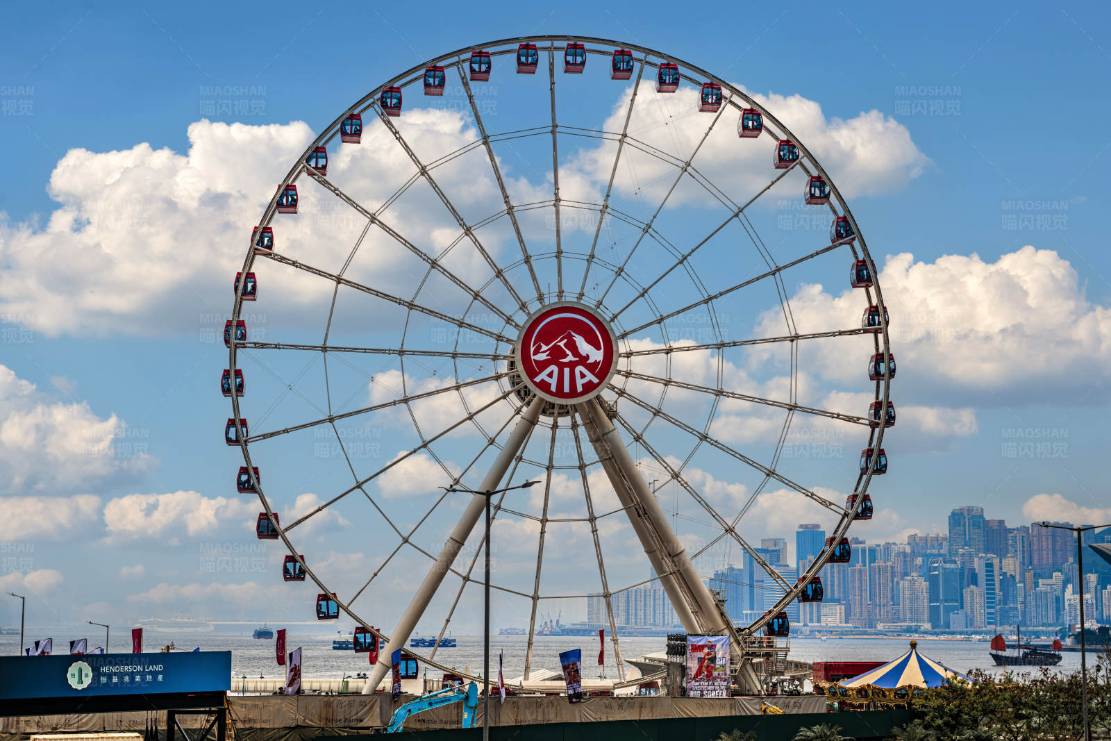 摩天轮与城市天际线图片