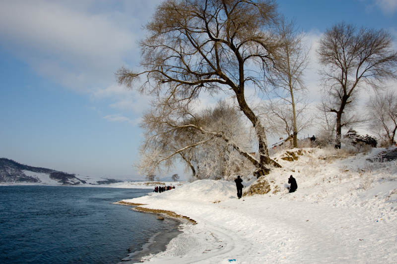 冬日湖畔雪景图片
