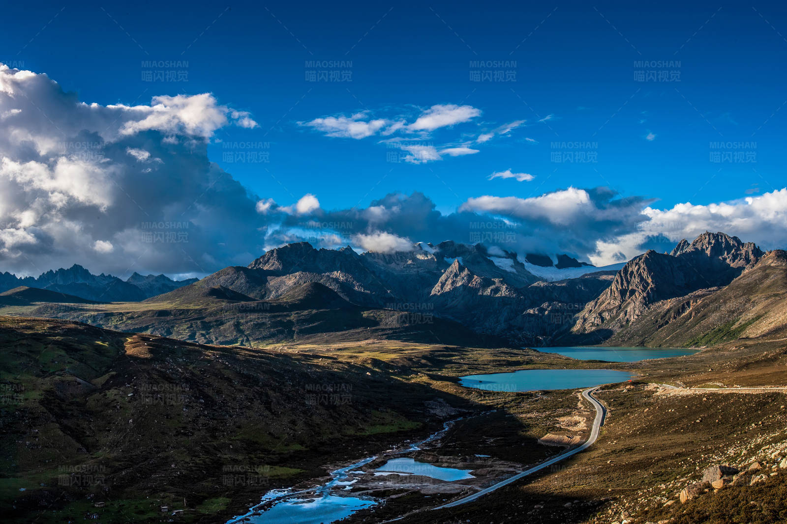 高山湖泊与蜿蜒道路图片