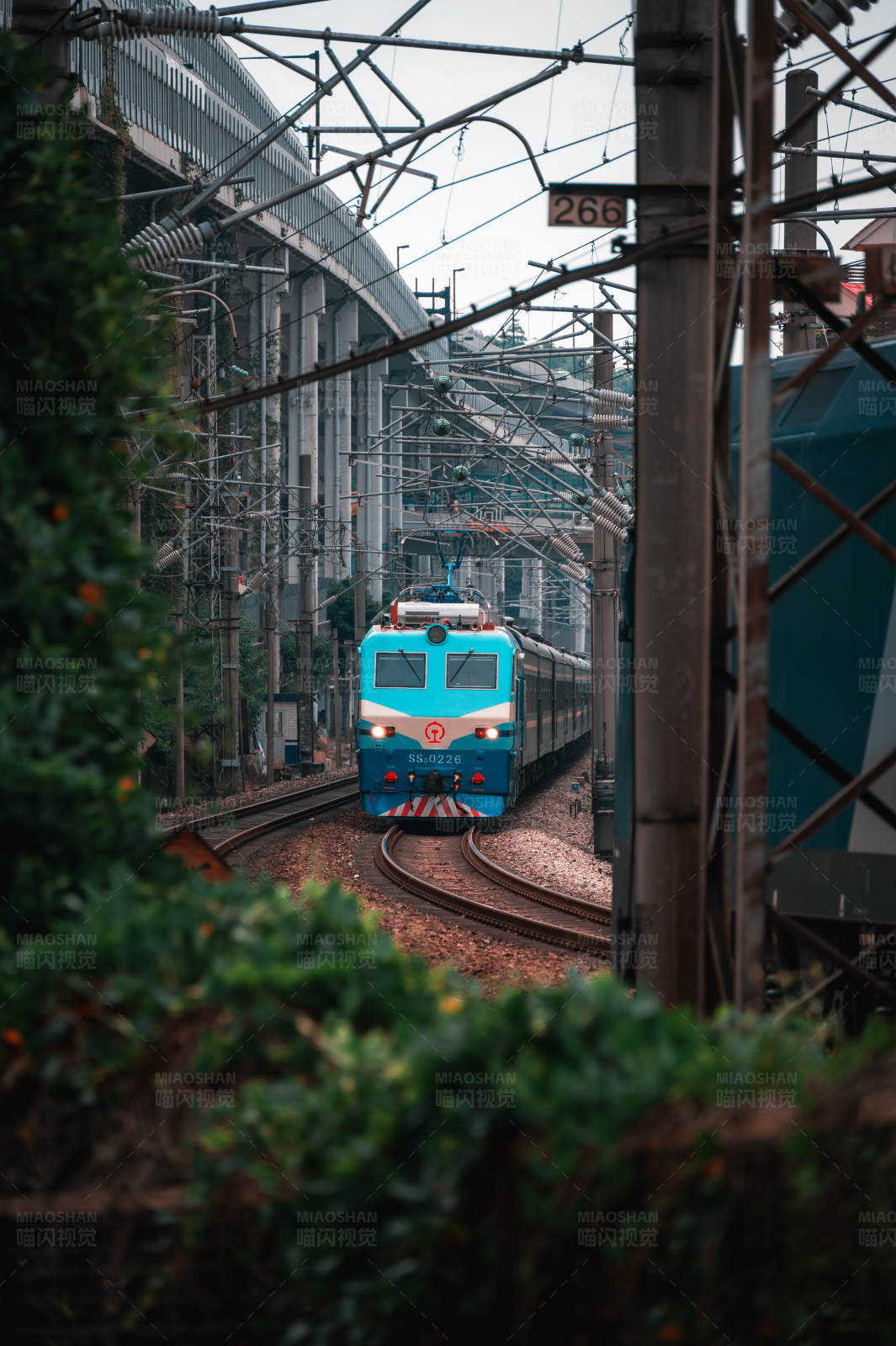 城市铁路 蓝绿列车图片