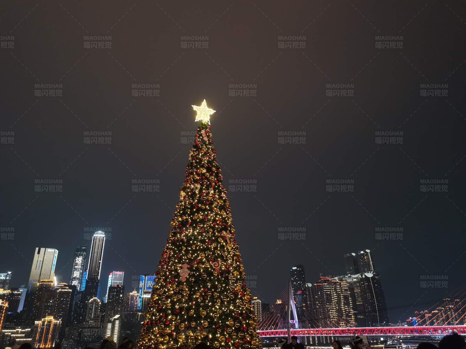 璀璨圣诞树点亮城市夜空图片