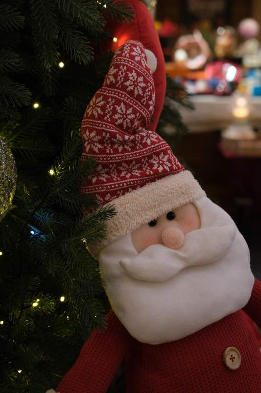 圣诞树旁的圣诞老人图片