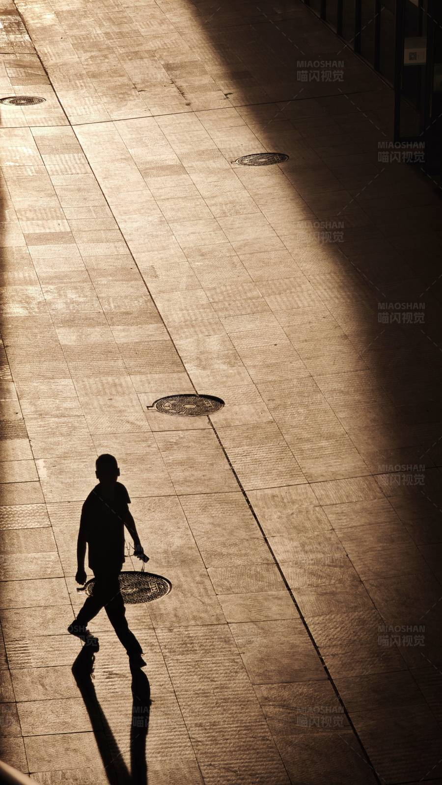 光影中的孤独行走图片